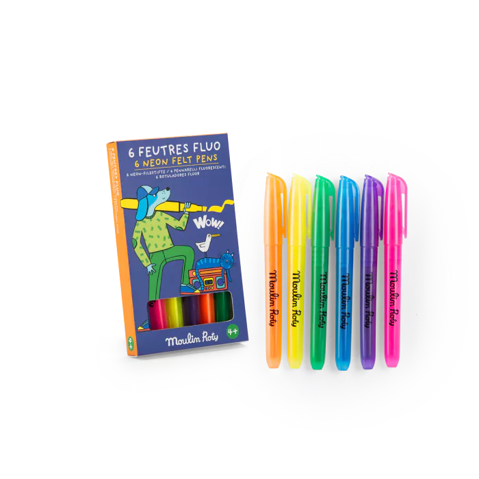 6 Feutres fluo Les Loufoques - Moulin Roty 663603