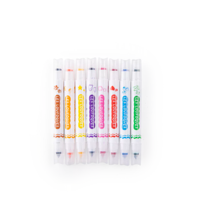 8 Feutres tampons 2 en 1 Les Loufoques - Moulin Roty 683602