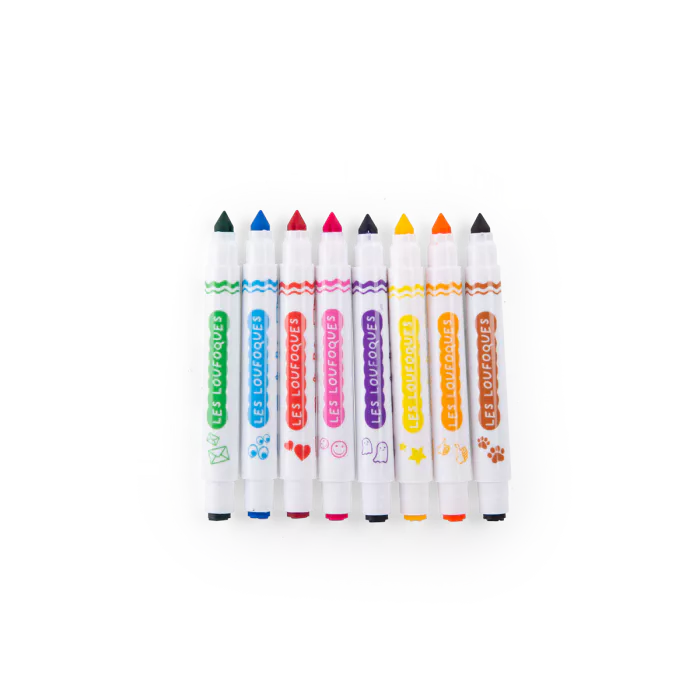 8 Feutres tampons 2 en 1 Les Loufoques - Moulin Roty 683602