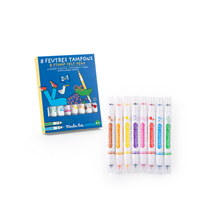 8 Feutres tampons 2 en 1 Les Loufoques - Moulin Roty 683602