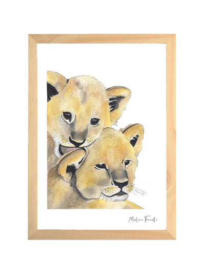 Aquarelle en cadre famille lion - Marlene Fancelli Art famille lion 483685943561