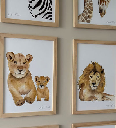 Aquarelle en cadre Famille Lionne & bébé - Marlene Fancelli Art lionne & bebe 12345123896