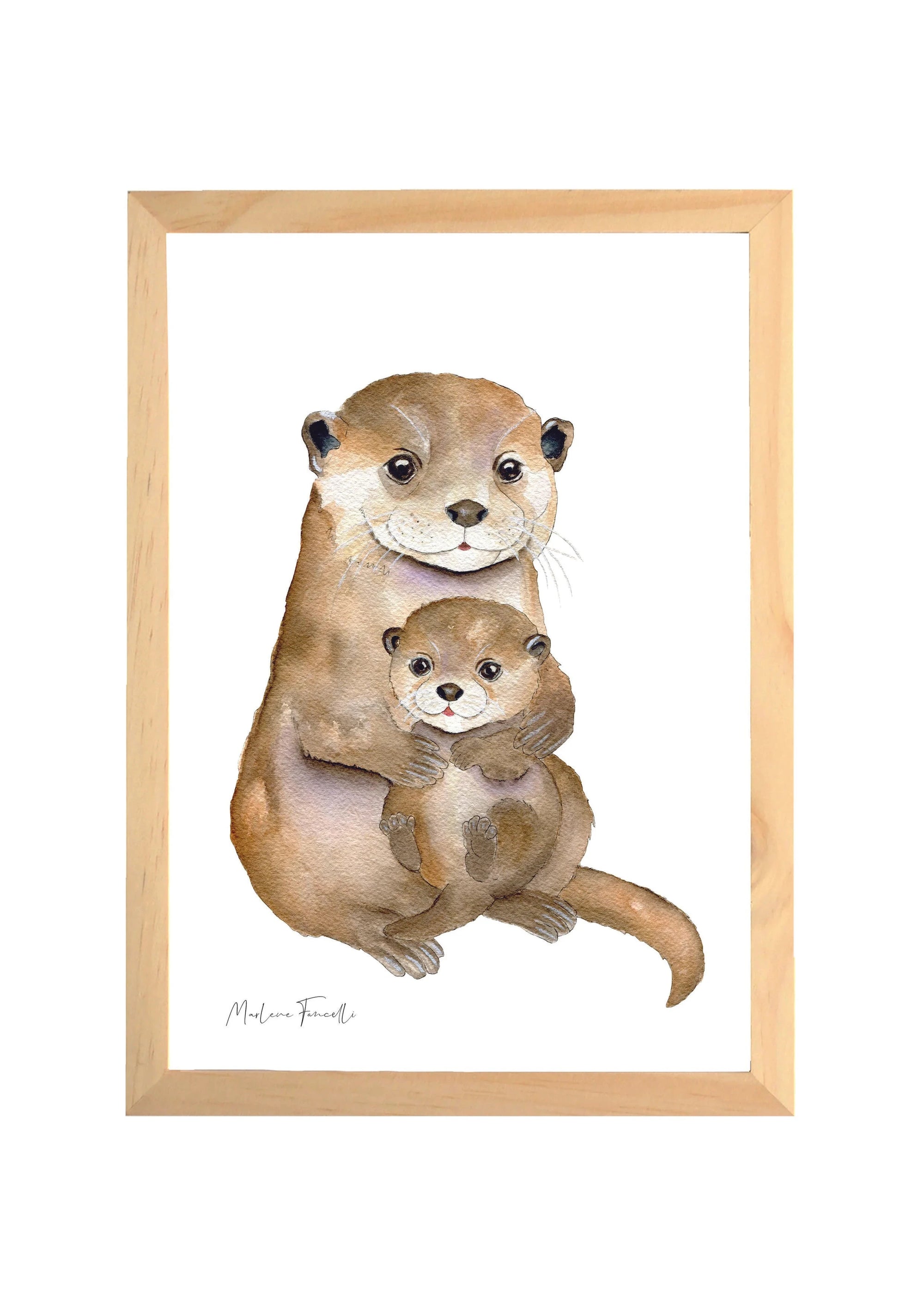 Aquarelle en cadre Famille Loutres - Marlene Fancelli Art famille loutres 12345123845