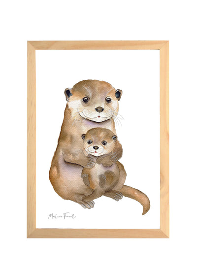 Aquarelle en cadre Famille Loutres - Marlene Fancelli Art famille loutres 12345123845