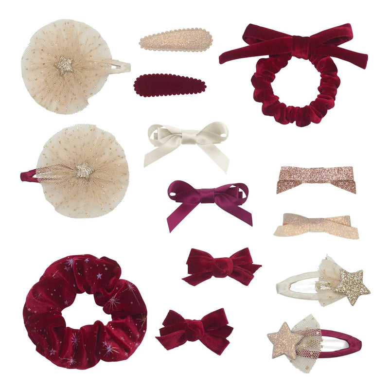Chaussette de Noël en velours bordeaux avec accessoires cheveux - Mimi&lula 174004-29 5061064832544