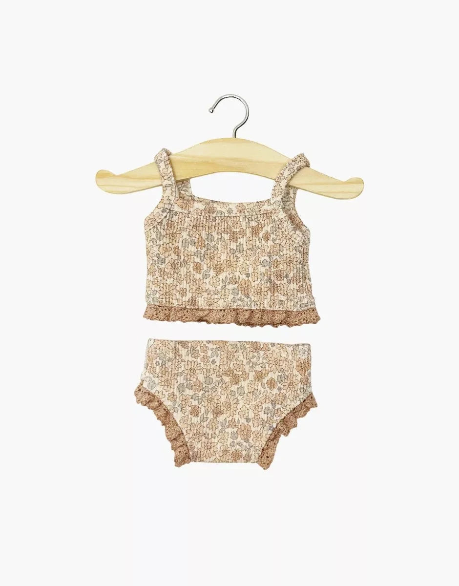 Dessous fille en maille côtelée Petites fleurs cacao et sa dentelle- minikane CG.17.442 3701548461991