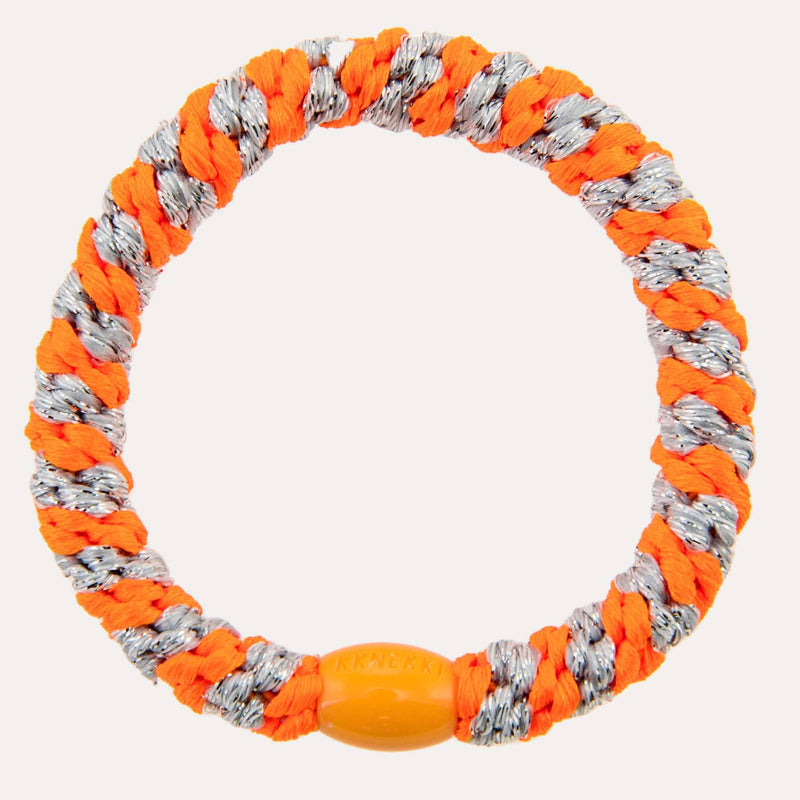 Élastique cheveux KKNEKKI Neon Orange Silver Glitter Stripe
