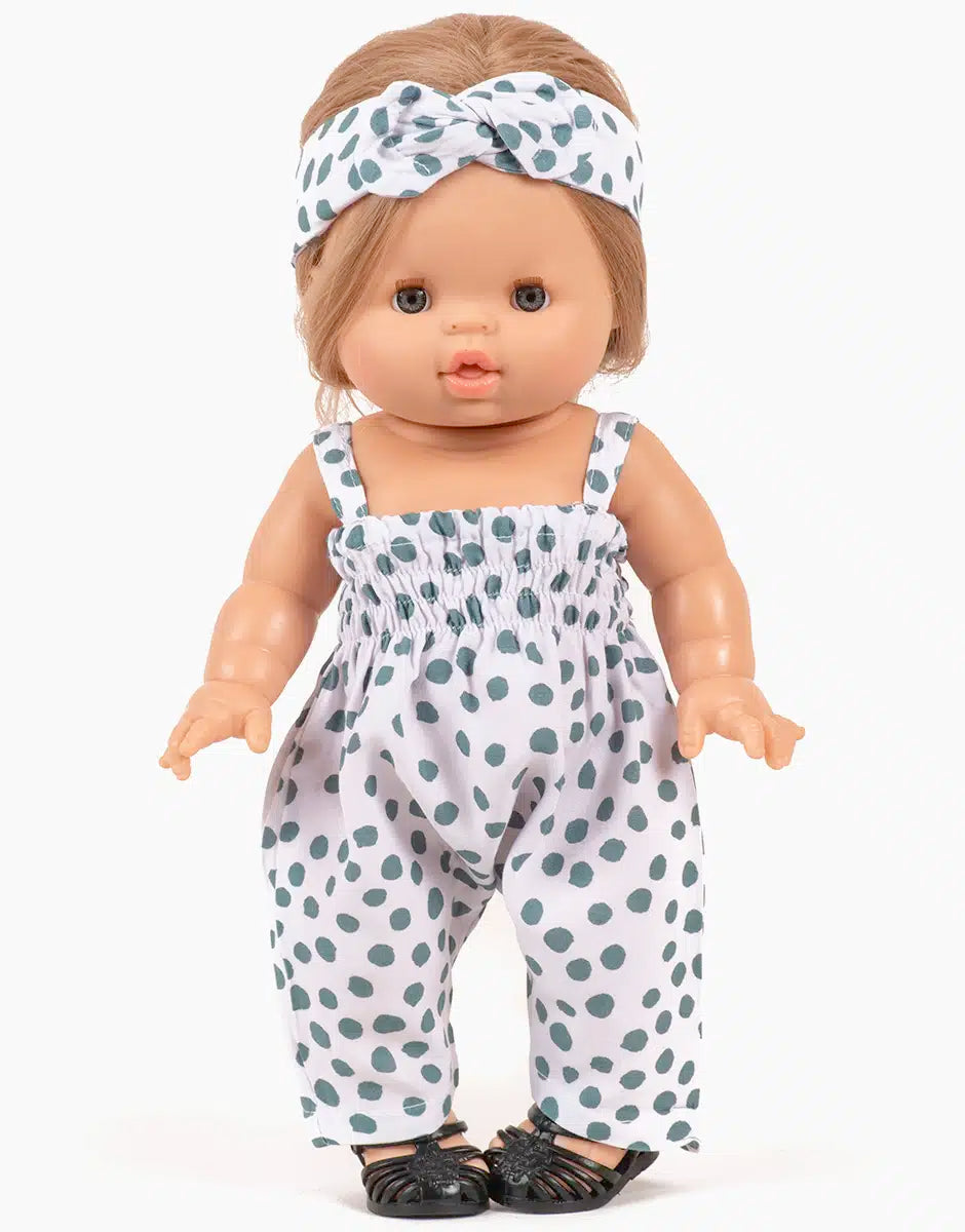 Ensemble combinaison Bonnie et headband à pois gris Thelma avec pochon - minikane CG.16.605 3701548441078