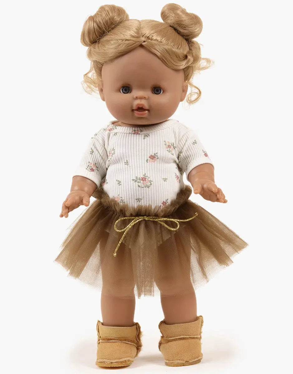 Ensemble Josepha body en maille côtelée Petites fleurs et tutu marron- minikane CG.17.177 3701548454948