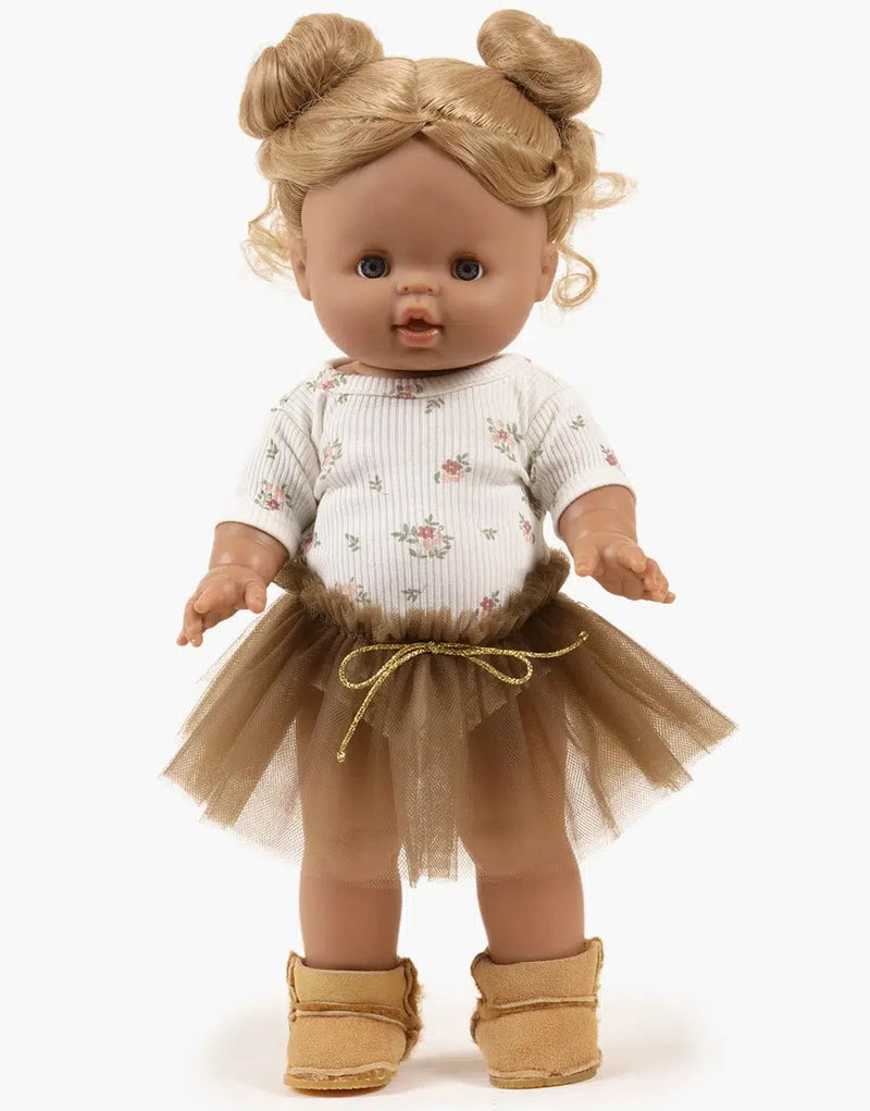 Ensemble Josepha body en maille côtelée Petites fleurs et tutu marron- minikane CG.17.177 3701548454948