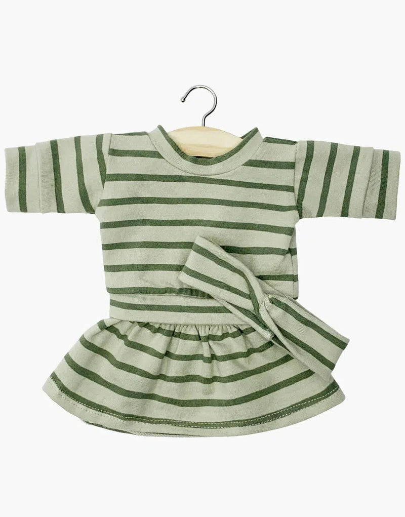 Ensemble Liliane marinière et jupe en jersey à rayures vert kaki avec headband- MINIKANE CG.17.098 3701548453538