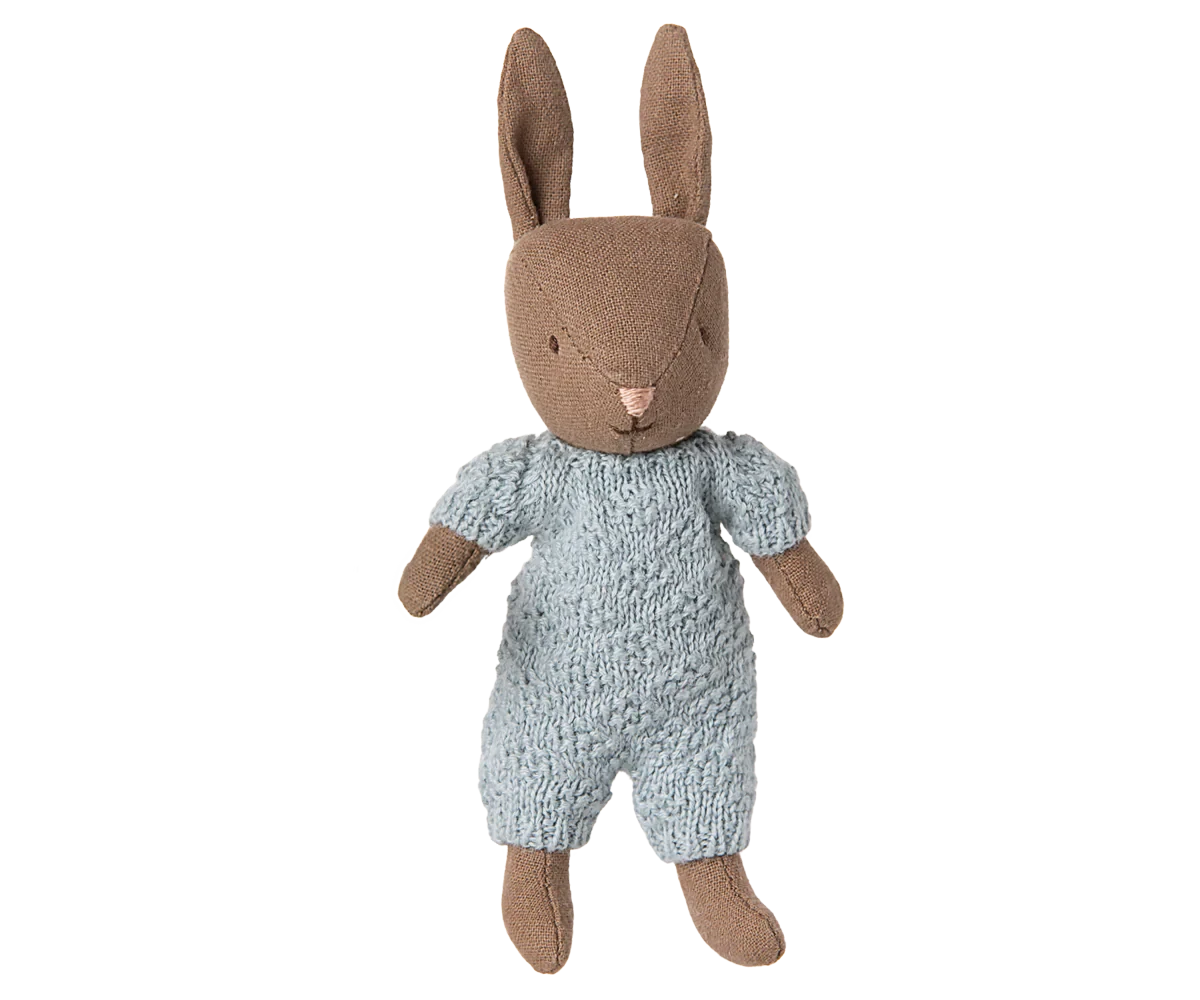 Lapin Micro Marron Combinaison tricot Bleue - MAILEG 16-5025-00 5707304143994