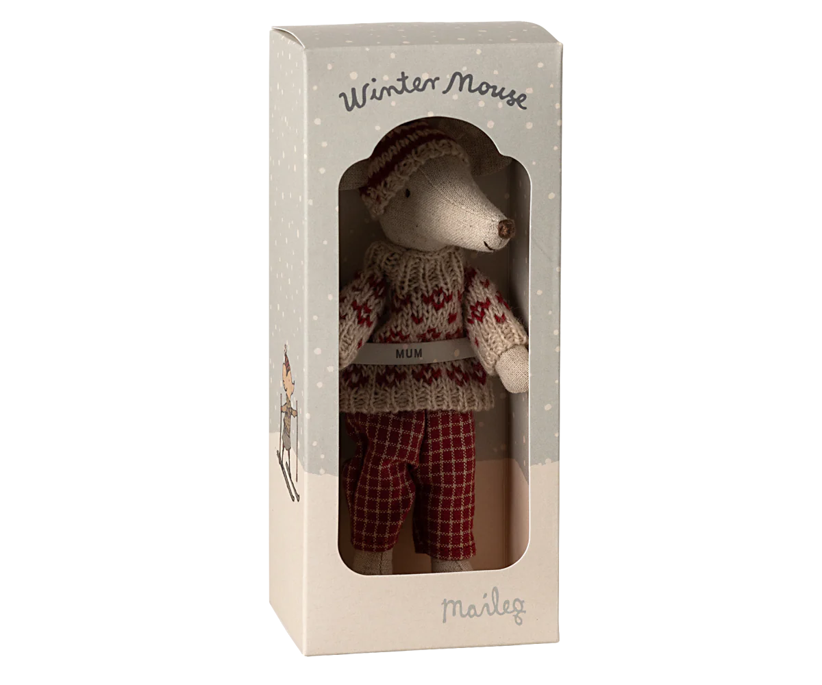 Maman souris avec skis rouge- MAILEG 17-4304-00 5707304140788