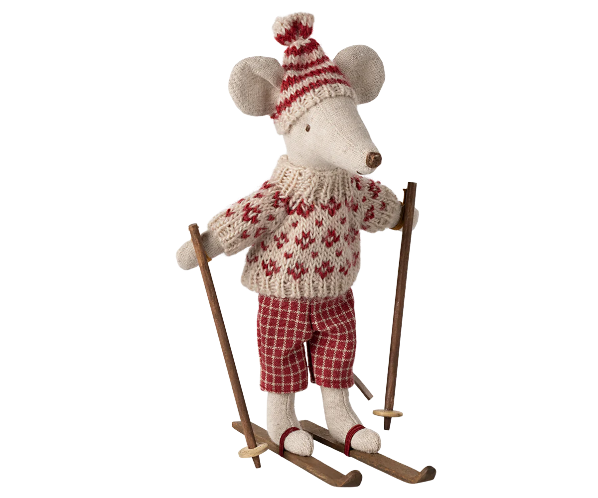Maman souris avec skis rouge- MAILEG 17-4304-00 5707304140788