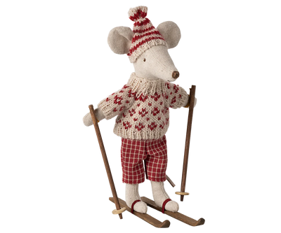 Maman souris avec skis rouge- MAILEG 17-4304-00 5707304140788