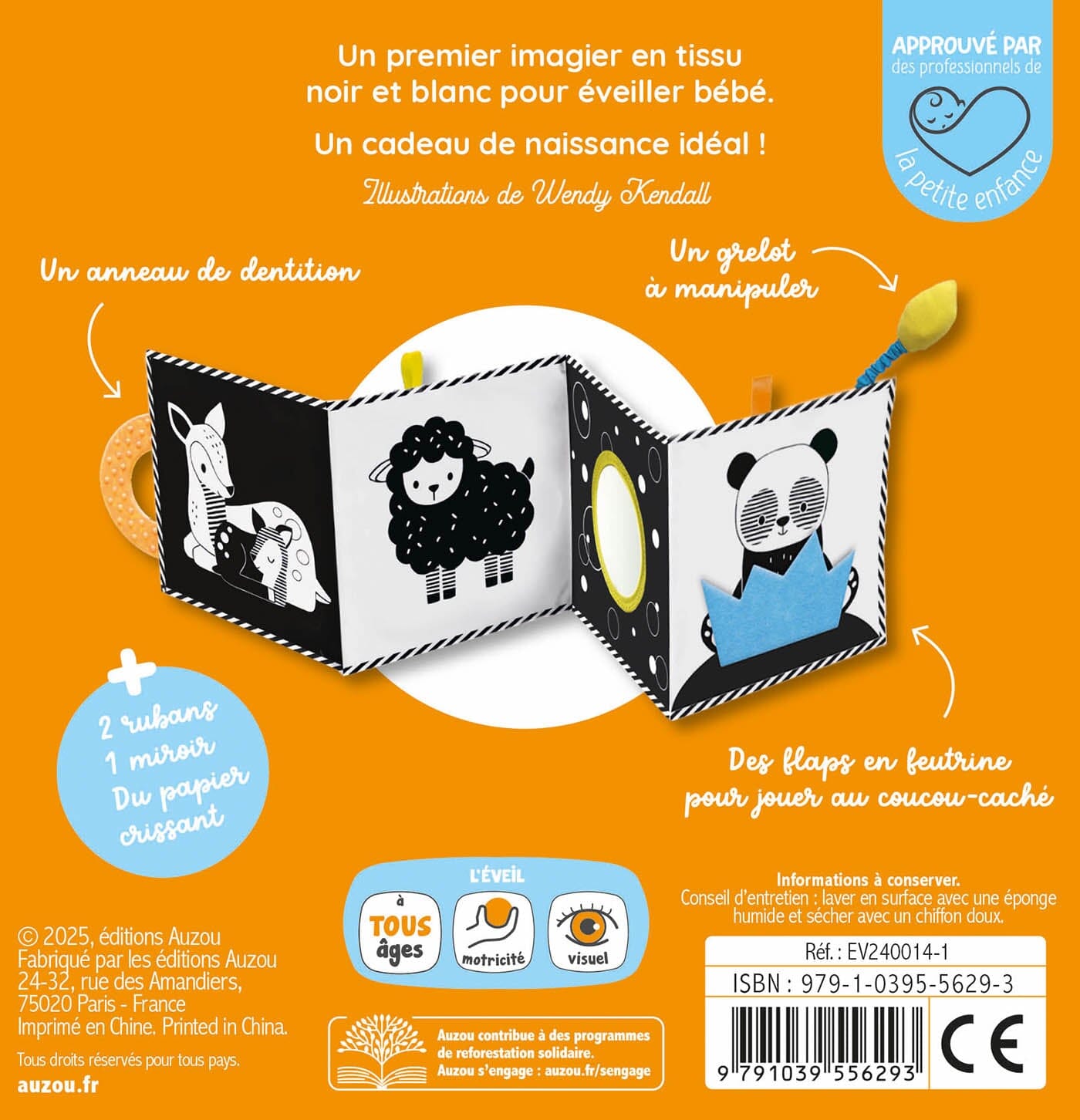 Mon tout premier livre tissu en noir et blanc- AUZOU EV240014-1 9791039556293