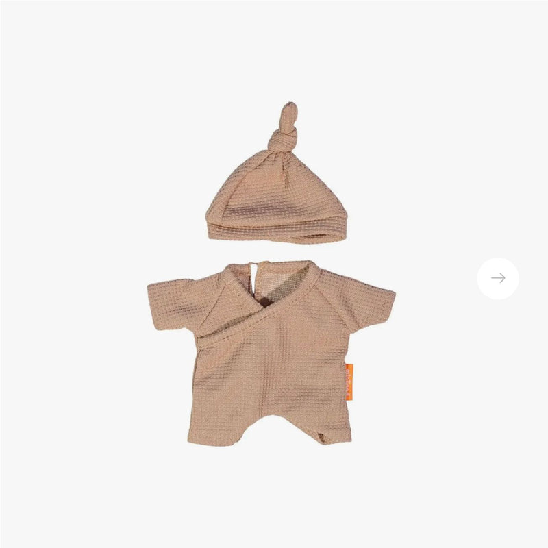 Pyjama avec bonnet marron 21cm - Miniland 31571