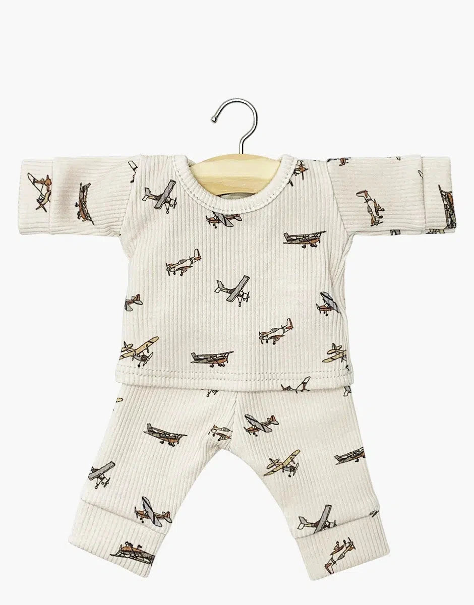 Pyjama Morgan en maille côtelée Petits avions beiges- minikane CG.17.192 3701548455310