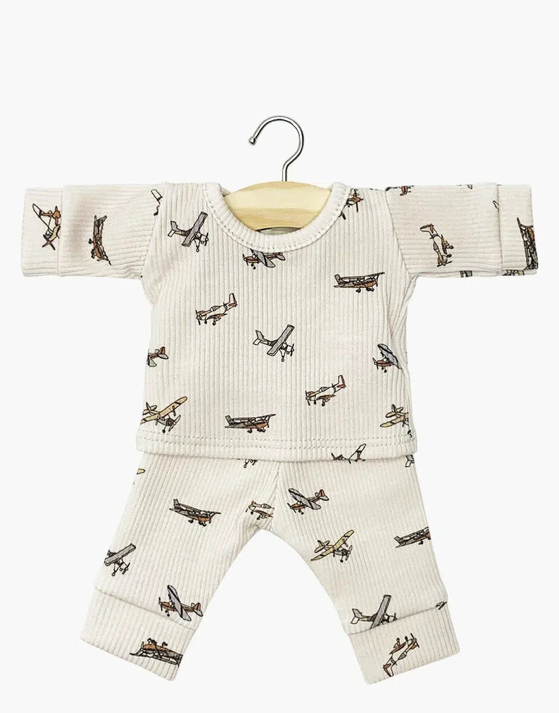 Pyjama Morgan en maille côtelée Petits avions beiges- minikane CG.17.192 3701548455310