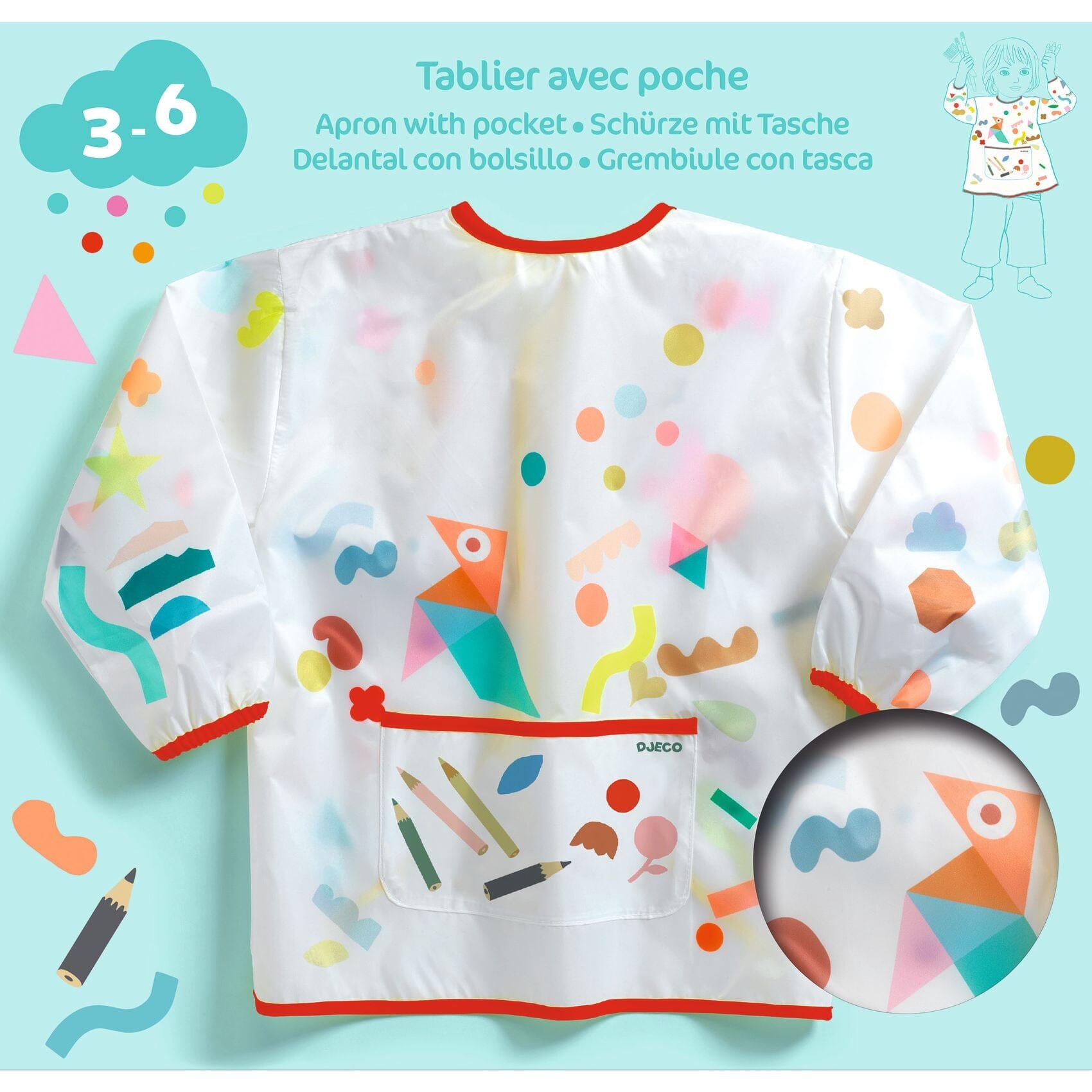 Tablier avec poche gommettes et crayons - Djeco DJ09043 3070900090439