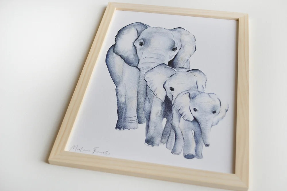 Aquarelle en cadre Famille Eléphants a4 - Merlene Fancelli Art Famille Eléphants 1234412349