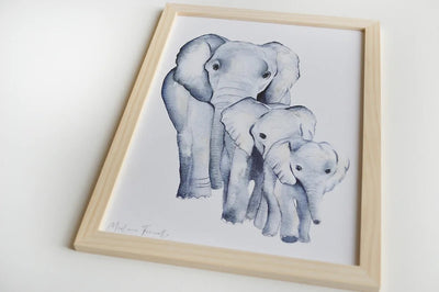 Aquarelle en cadre Famille Eléphants a4 - Merlene Fancelli Art Famille Eléphants 1234412349