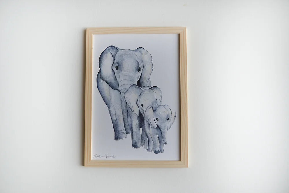 Aquarelle en cadre Famille Eléphants a4 - Merlene Fancelli Art Famille Eléphants 1234412349