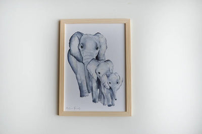 Aquarelle en cadre Famille Eléphants a4 - Merlene Fancelli Art Famille Eléphants 1234412349
