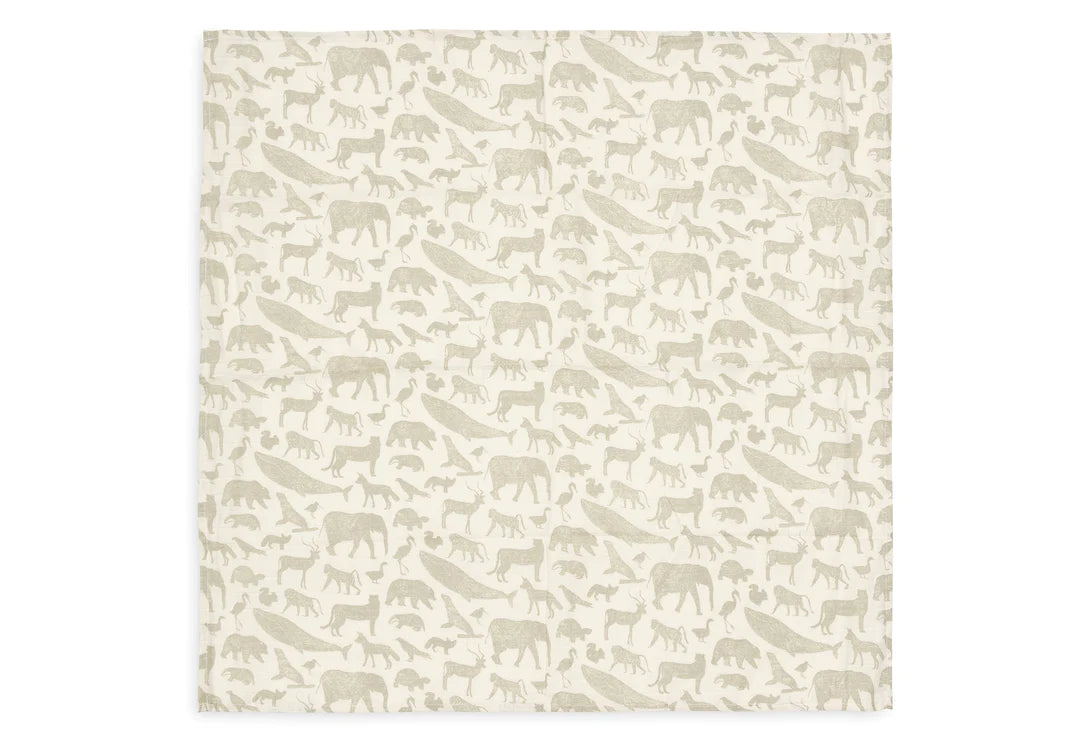Lange gaze de coton 70x70cm Animals olive green pack de 3- JOLLEIN 535-851-67043 8717329376984