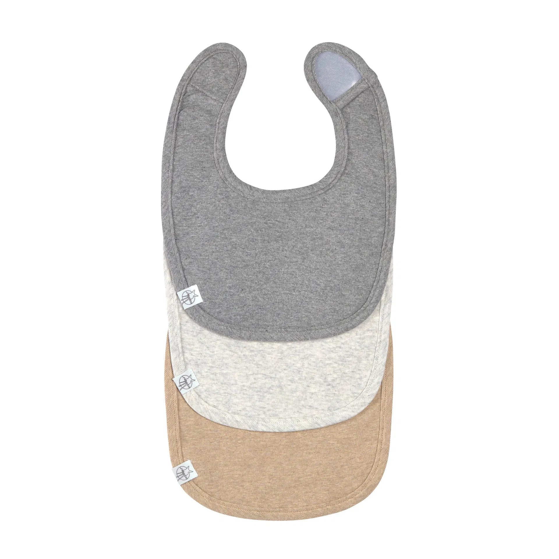 Lot de 3 bavoirs GOTS, gris foncé gris clair nature mélange - LASSIG