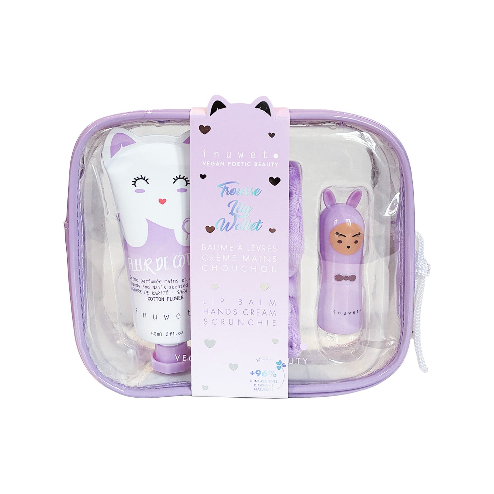 Trousse mauve Lily baume, crème mains et chouchou – Inuwet