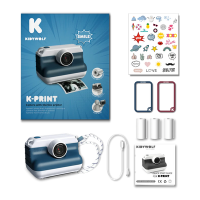 Appareil photo impression thermique K-print bleu - kidywolf K-PRINT-BU 5407009182709