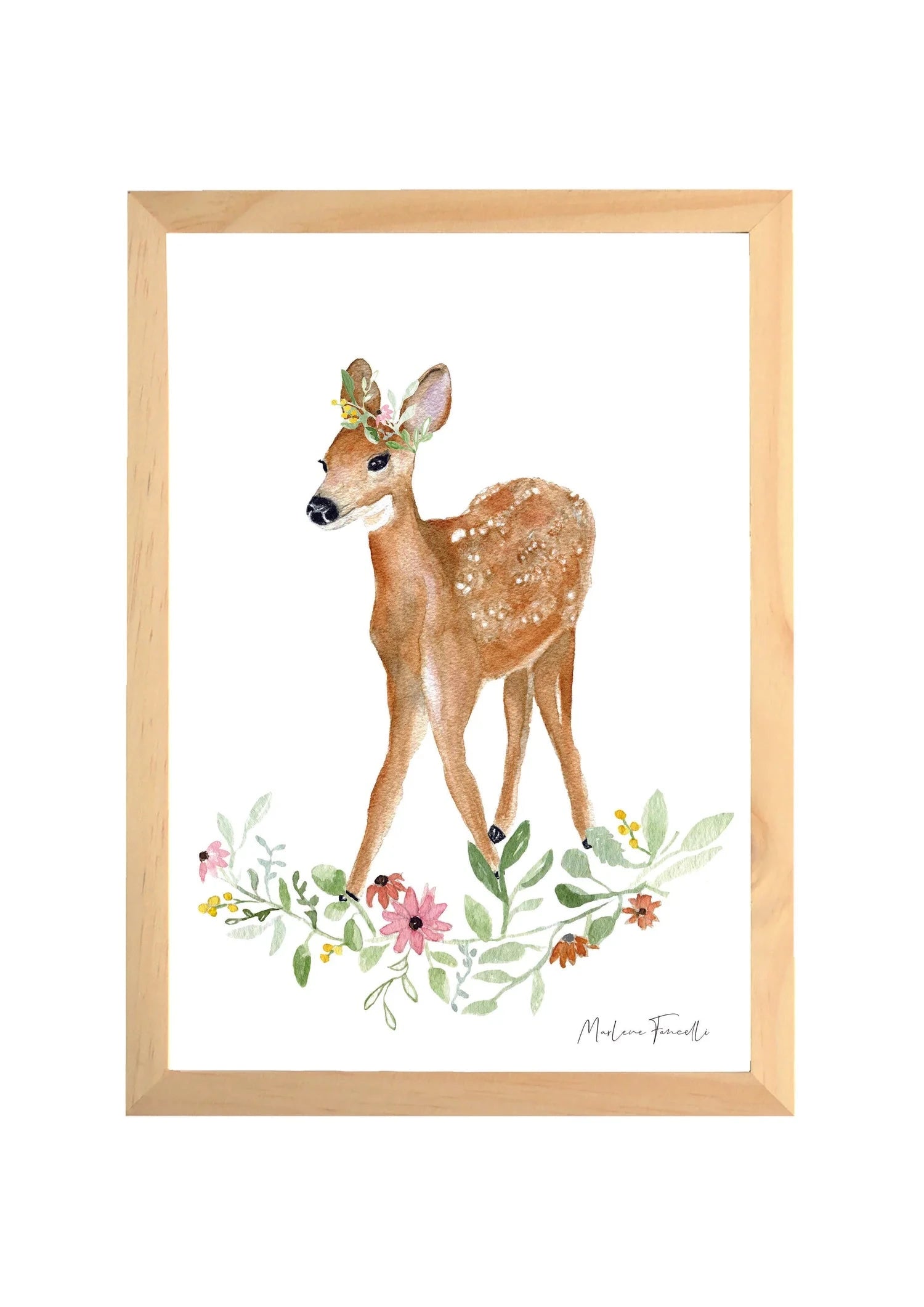 Aquarelle en cadre biche Suzy avec fleurs - Marlene Fancelli Art suzy fleurs 12345123832
