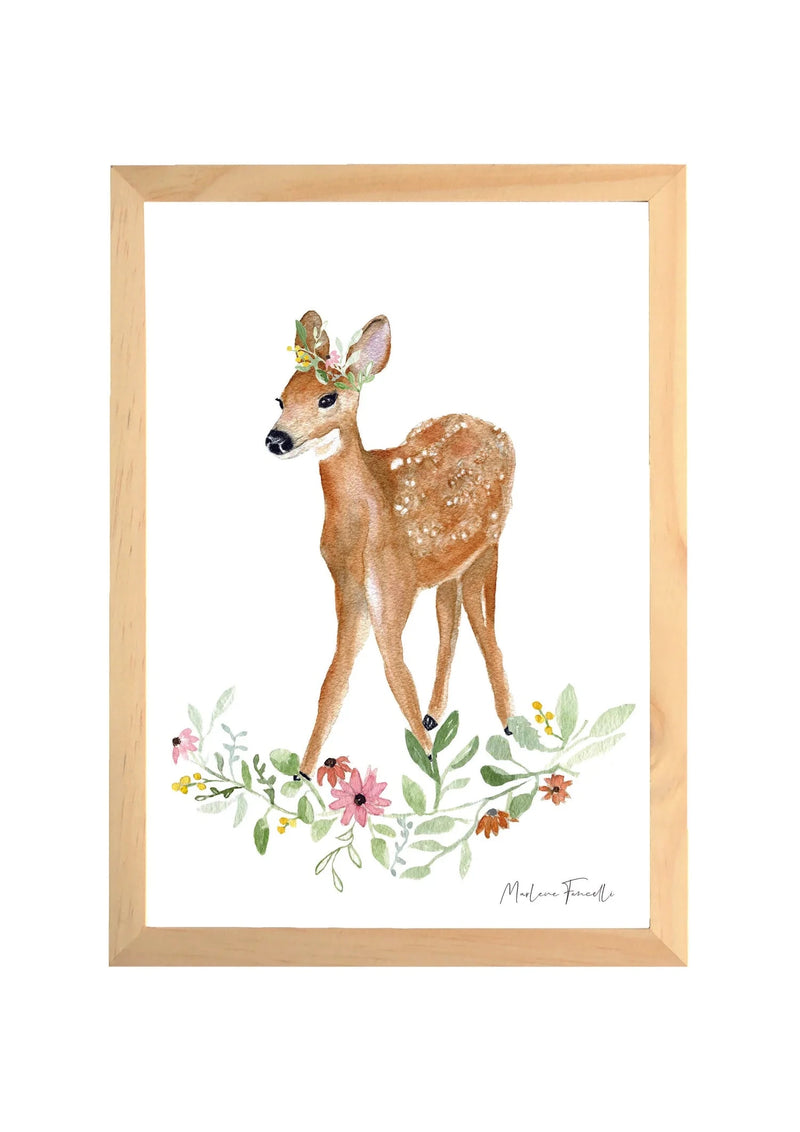 Aquarelle en cadre biche Suzy avec fleurs - Marlene Fancelli Art suzy fleurs 12345123832
