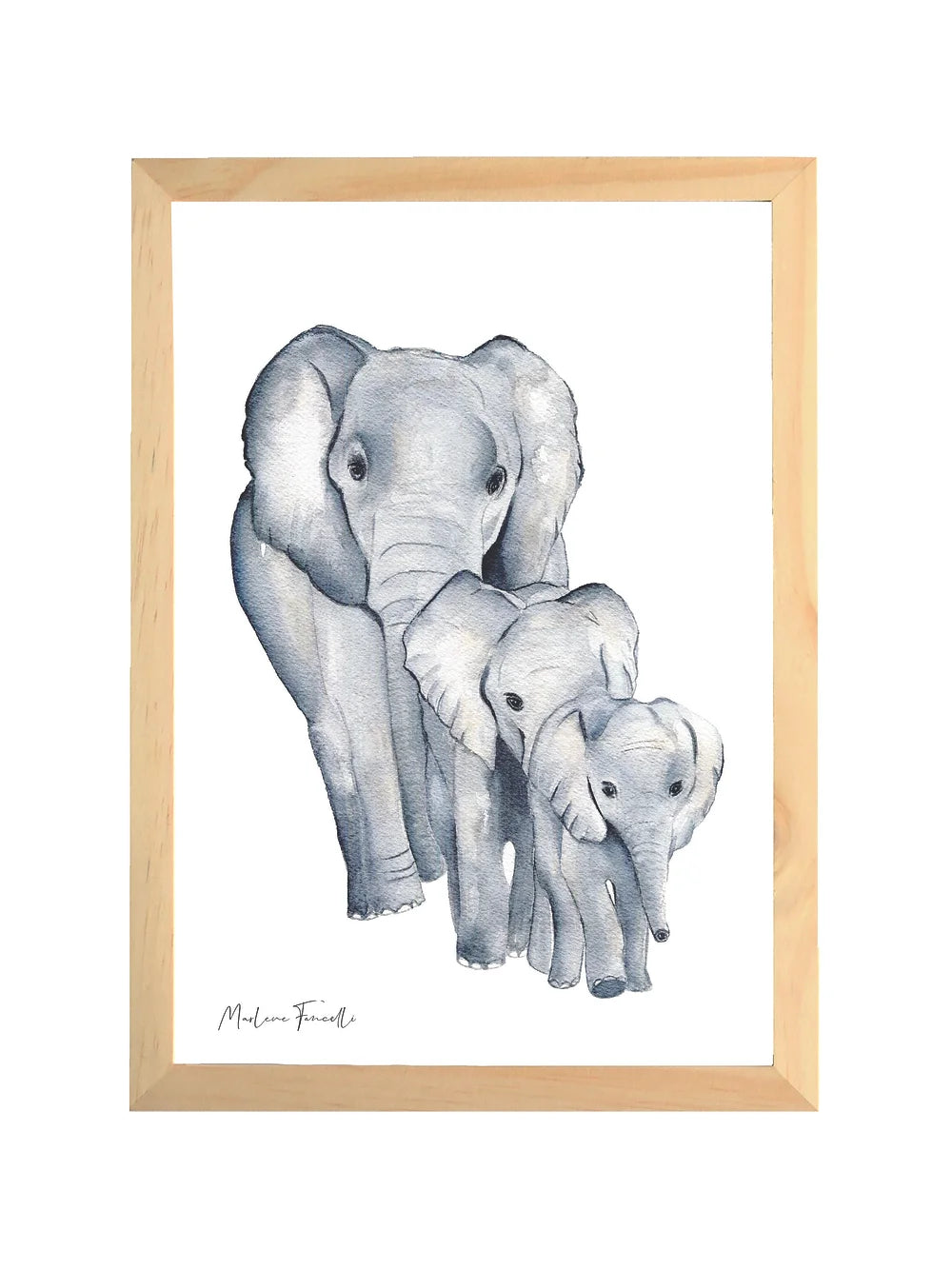 Aquarelle en cadre Famille Eléphants a4 - Marlene Fancelli Art Famille Eléphants 1234412349