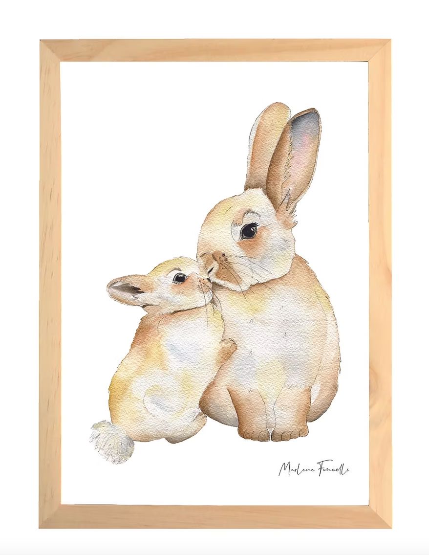 Aquarelle en cadre Famille Lapin - Marlene Fancelli Art famille lapin 123451239567
