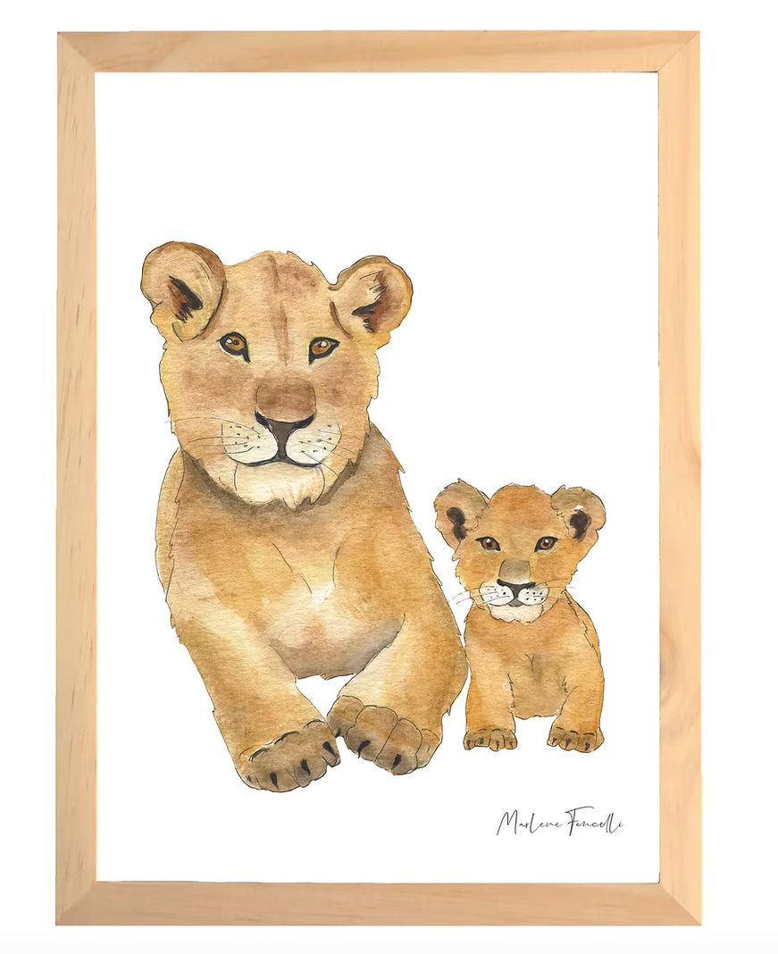Aquarelle en cadre Famille Lionne & bébé - Marlene Fancelli Art lionne & bebe 12345123896