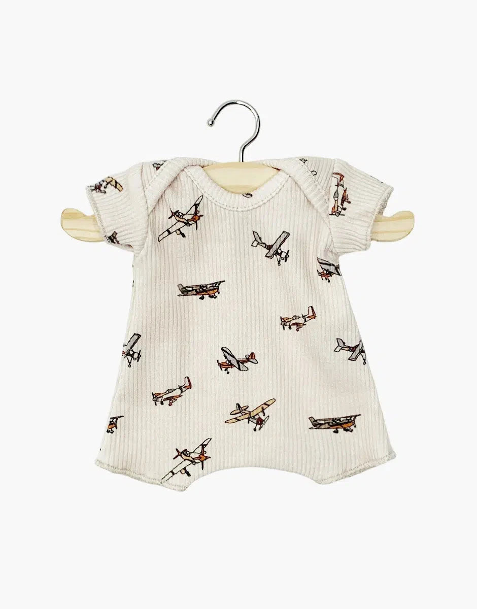 Babies - Body shorty en maille côtelée Petits avions beige- MINIKANE CB.10.571 3701548453750