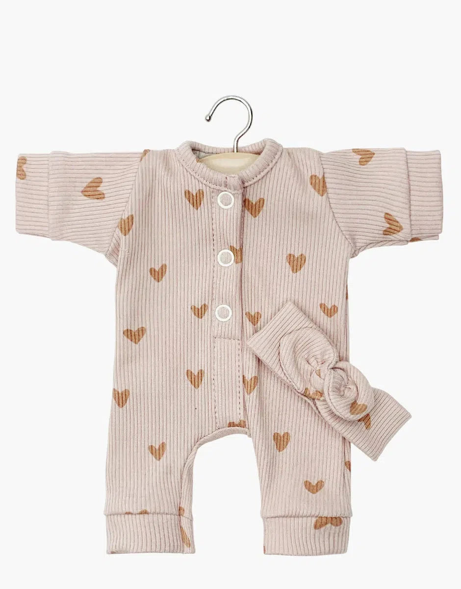 Babies – Combinaison headband en maille côtelée Petits coeurs roses- MINIKANE CB.10.573 3701548453828