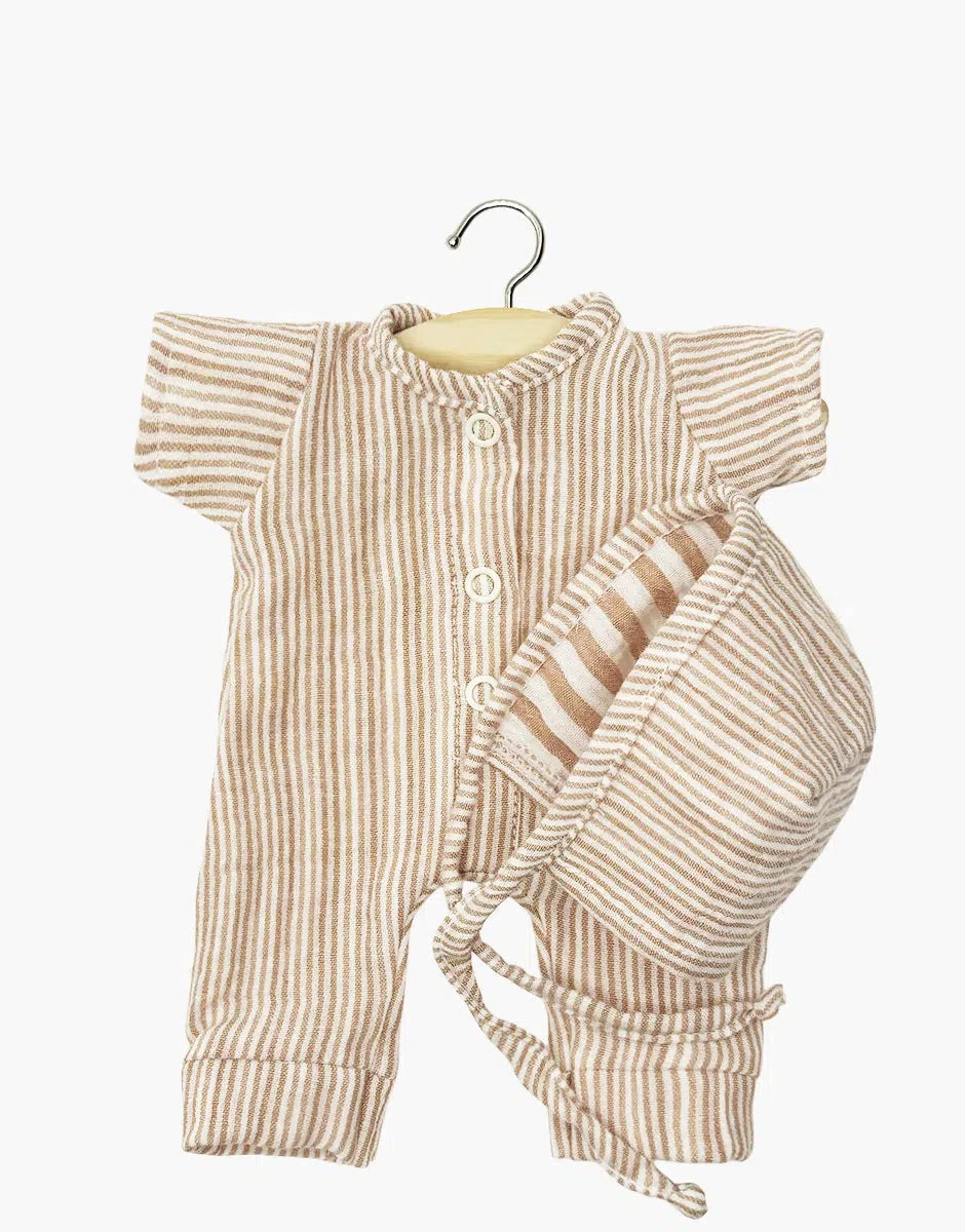 Babies – Combinaison Lilio et son béguin en gaze de coton à rayures Zéphyr- MINIKANE CB.10.623 3701548456706