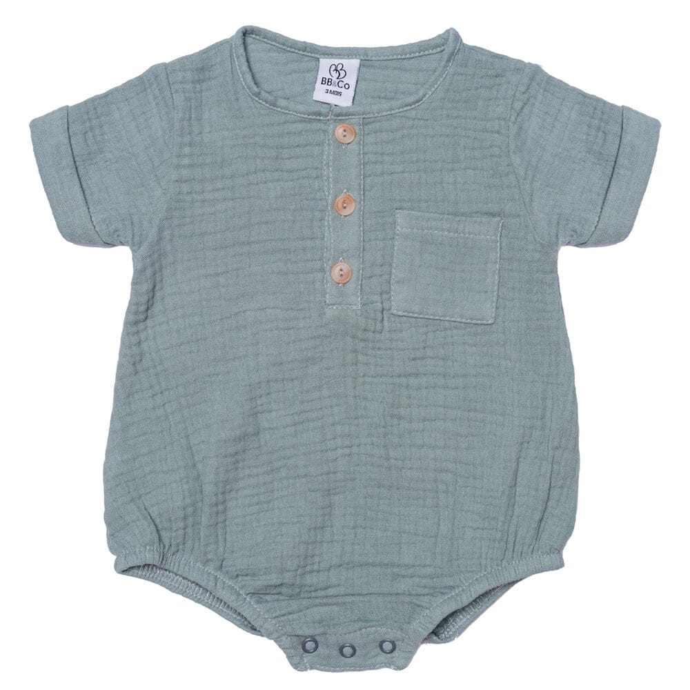 Barboteuse garçon MC vert de gris - BB&CO COMBG38A 3662159046765