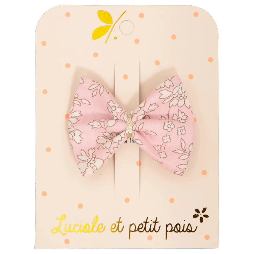 Barrette nœud ruban liberty capel rose- Luciole et petit pois NR_01 