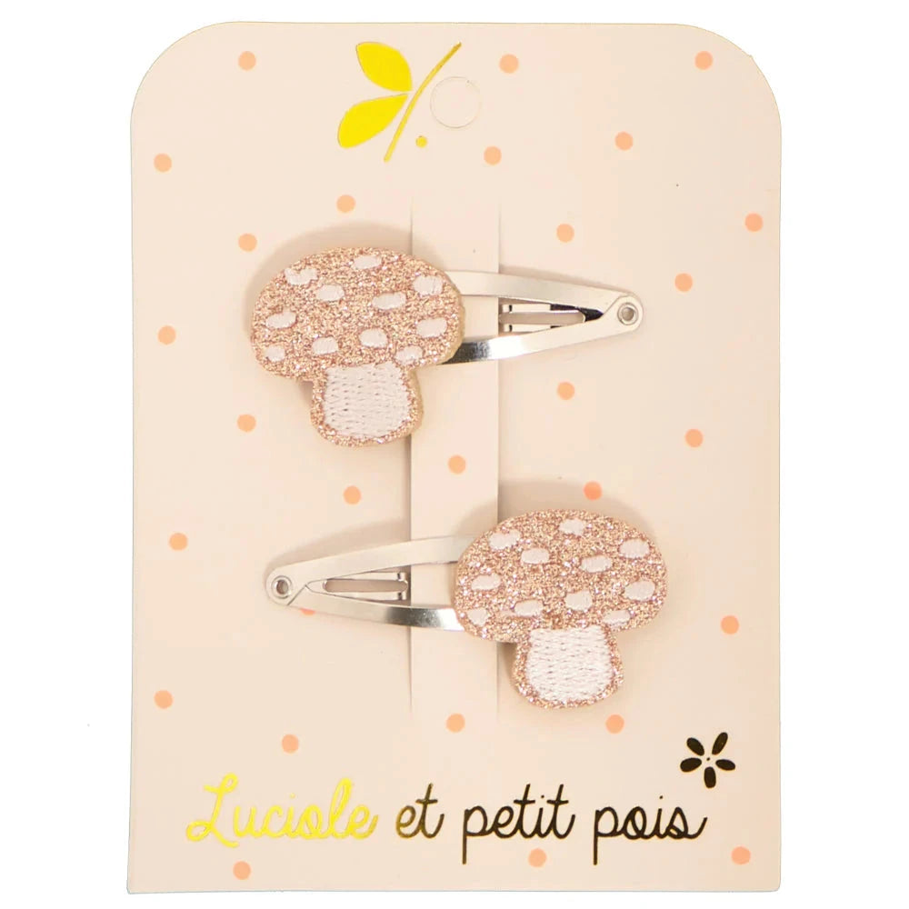 Barrettes champignons roses- Luciole et petit pois F_101 