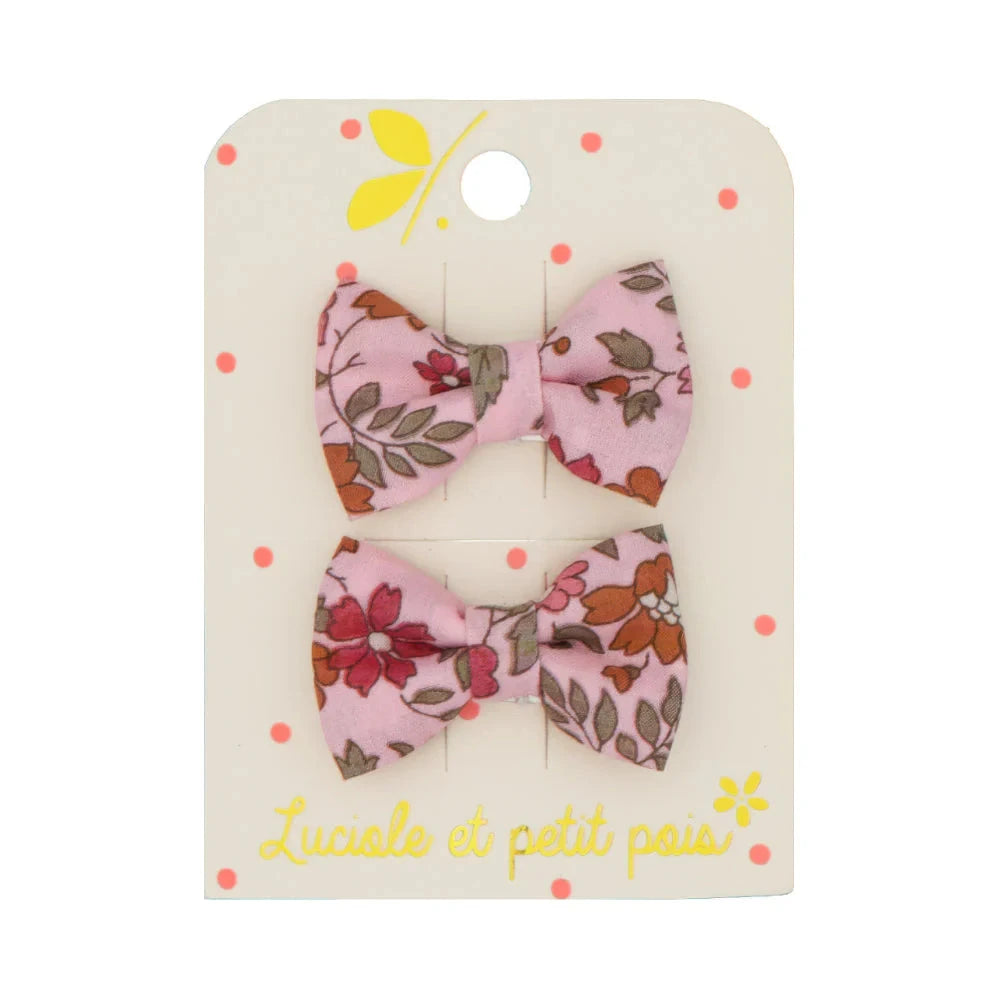 Barrettes mini papillon liberty Poppy and Daisy rose scintillant- Luciole et petit pois LBBP_17 