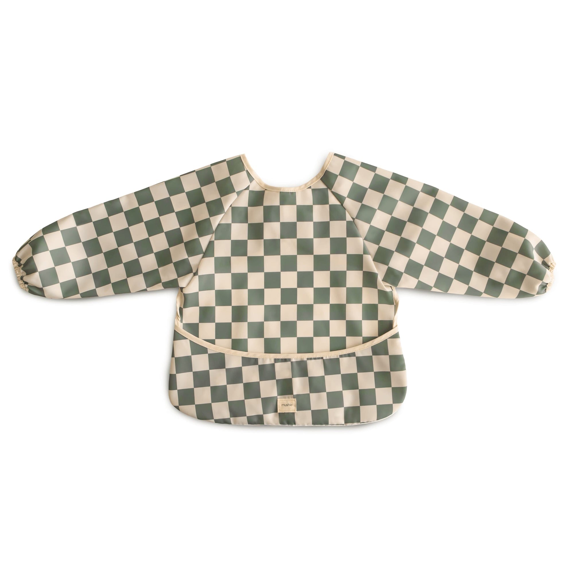 bavoir manches longues olive check - mushie 70.085.05 