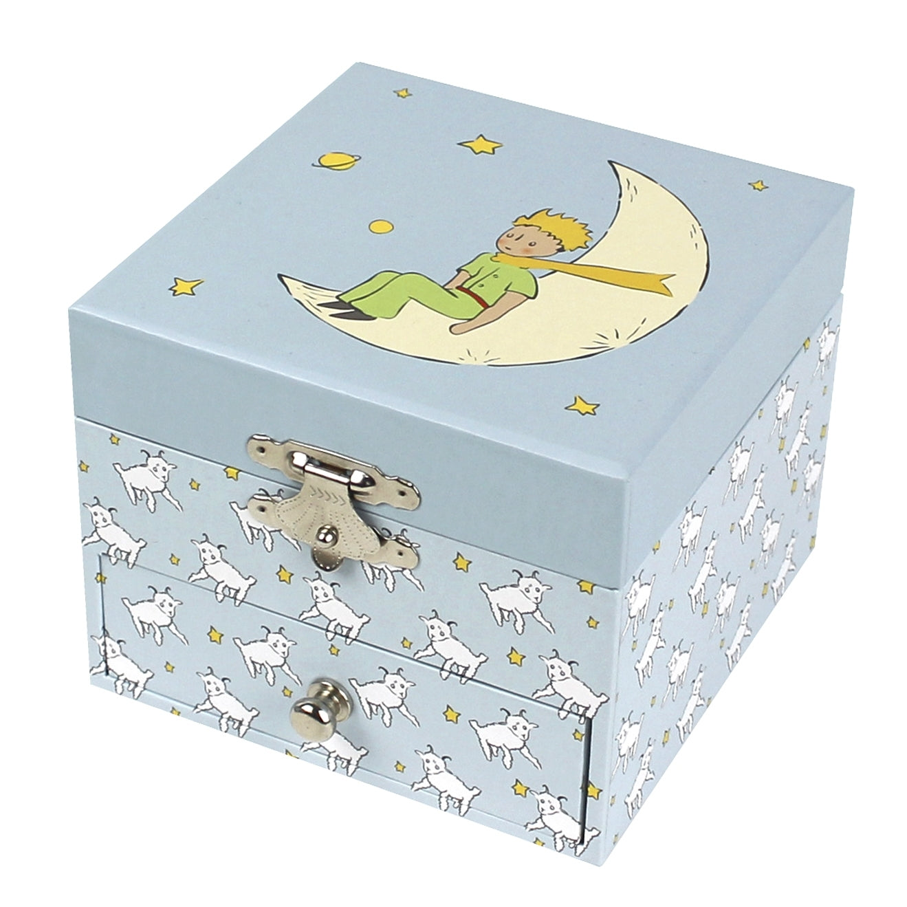 Boîte à musique cube Le Petit Prince et le mouton phosphorescente de Trousselier