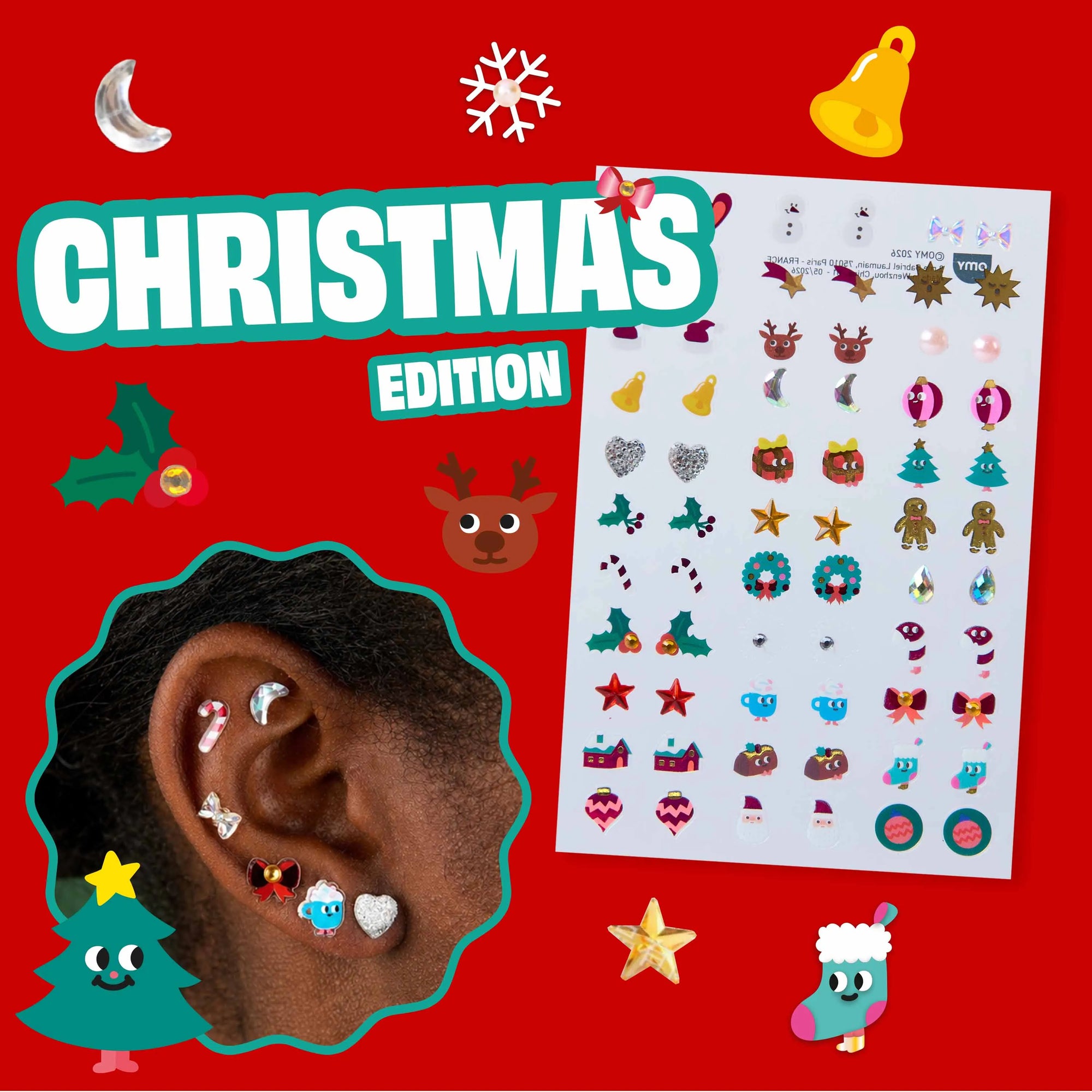Boucles d’oreilles autocollantes Christmas d’Omy – motifs de Noël