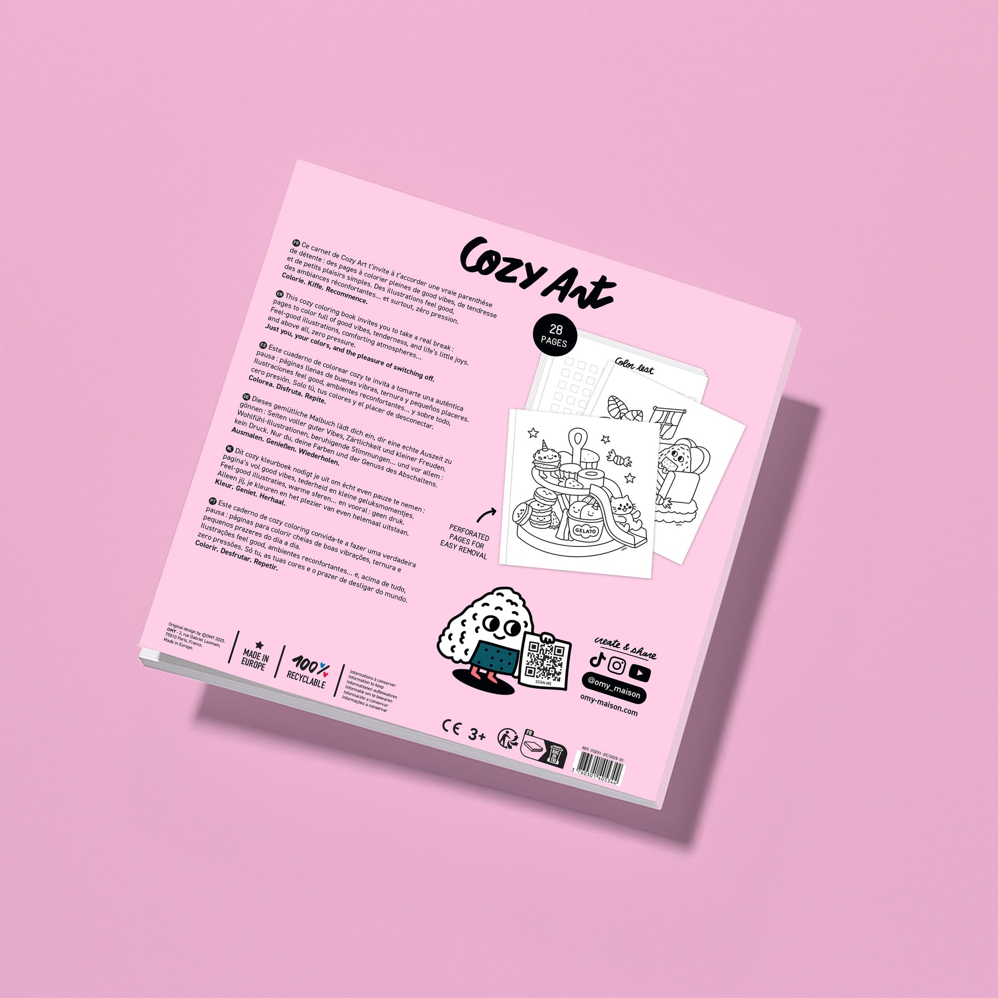 Cahier de coloriage Cozy Art Kawaii d’Omy – dos du cahier