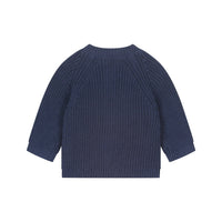 Cardigan bébé bleu foncé – A Tiny Story, vue de dos