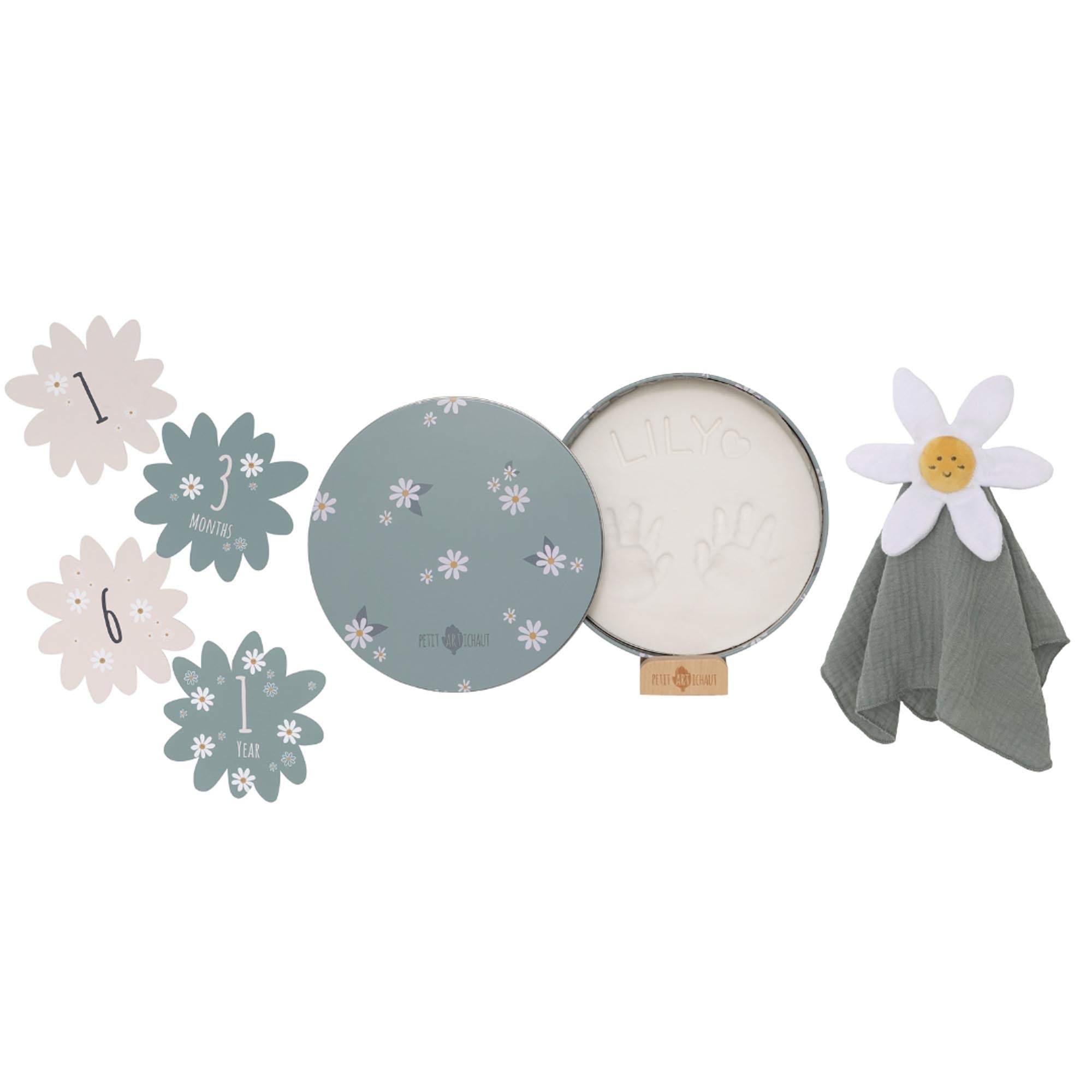 Coffret naissance Daisy Blue avec Baby Box et doudou de Petit Artichaut – vue 3
